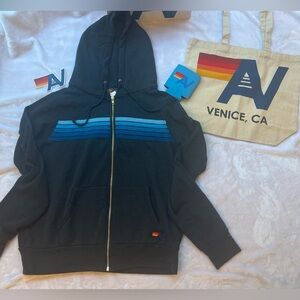 - NWT Aviator Nation  5 Stripe Zip Hoodie in Charcoal//Blue  Large + Tote Bag